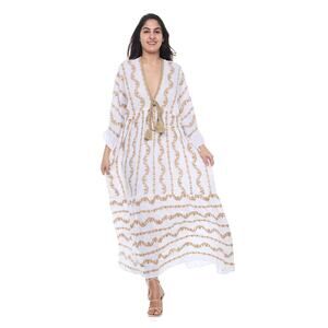 RANEES Plunge Neck Cotton Caftan Dress Size O/S